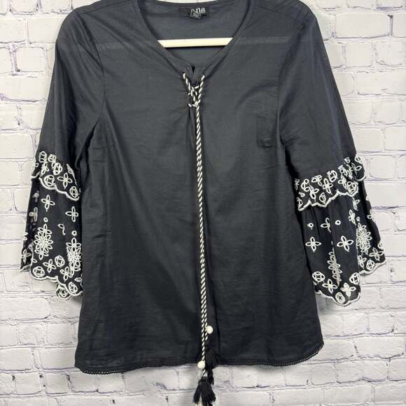 Black Embroidered Bell Sleeve Embroidered Pullover Blouse - Picture 2 of 8